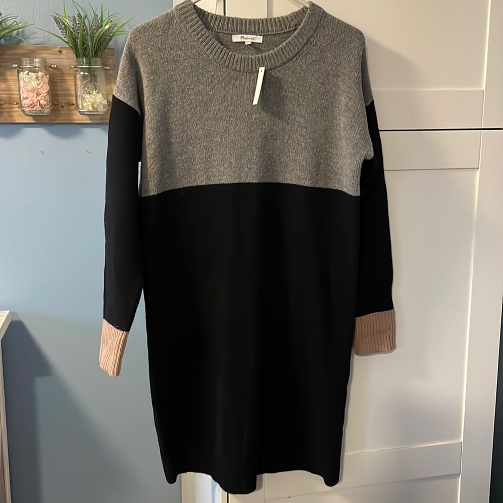 NWT women’s Madewell long sweater, size small, black, gray and brown